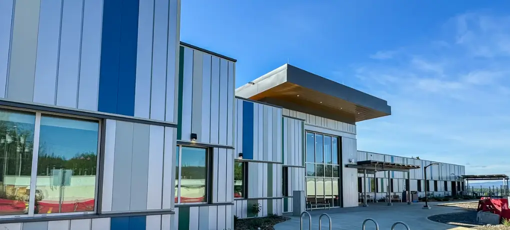 Exterior of the new Nats'oojeh Hospital and Health Centre in Fort St. James, British Columbia.
