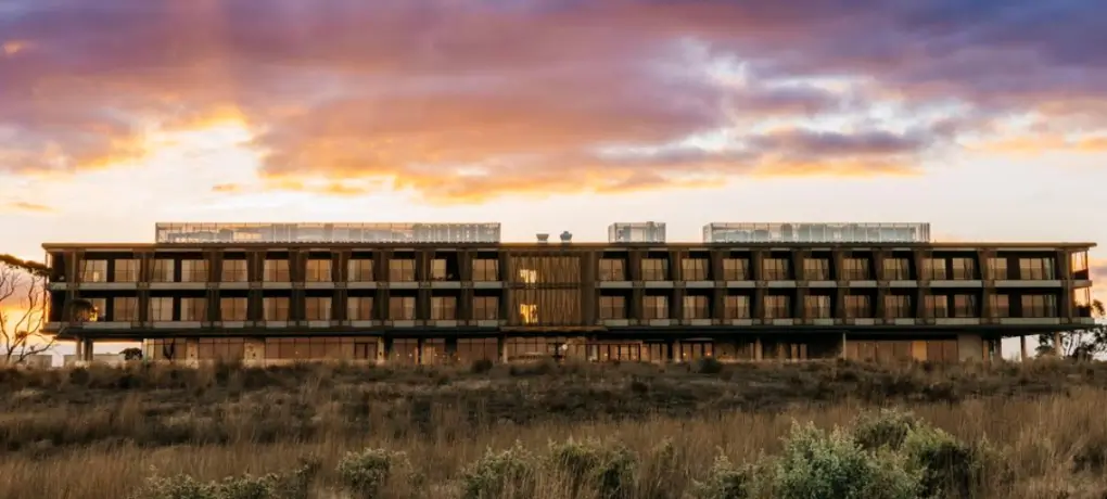 The new Wild Africa Tourist Accommodation building overlooking the savanna at Monarto Zoo, South Australia.