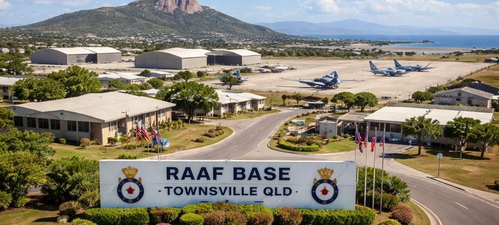 The Ordinance Loading Apron shelter hangars at RAAF Base Townsville, North Queensland, Australia.