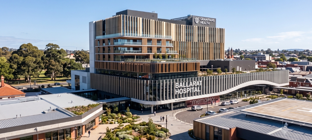 The redeveloped Ballarat Base Hospital on Drummond Street North, Ballarat, Victoria